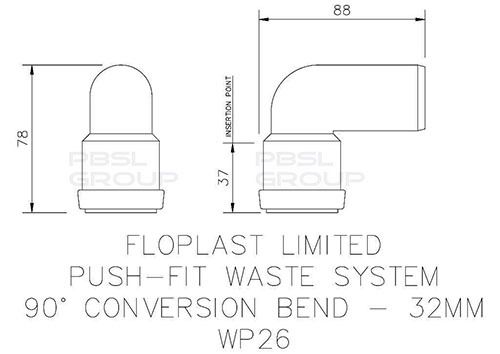 Push Fit Waste Bend Swivel - 90 Degree x 32mm Black