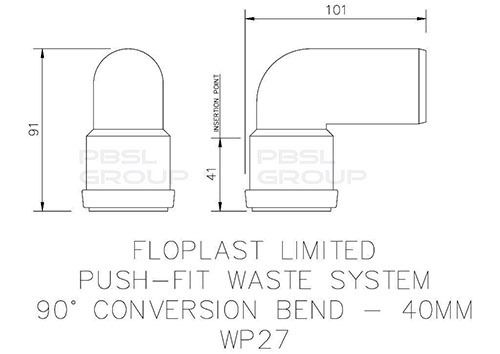 FloPlast Push Fit Waste Bend Swivel - 90 Degree x 40mm Black