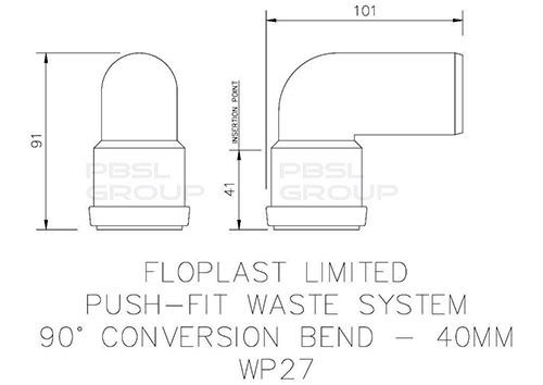FloPlast Push Fit Waste Bend Swivel - 90 Degree x 40mm Black