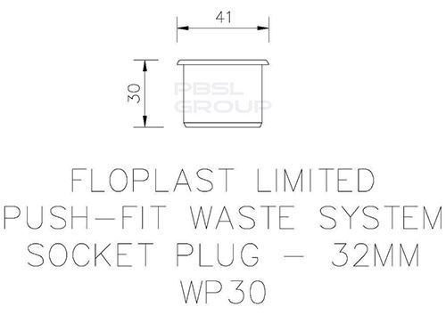 Push Fit Waste Socket Plug - 32mm Grey