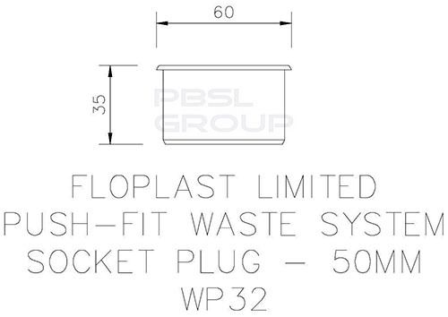 Push Fit Waste Socket Plug - 50mm Grey