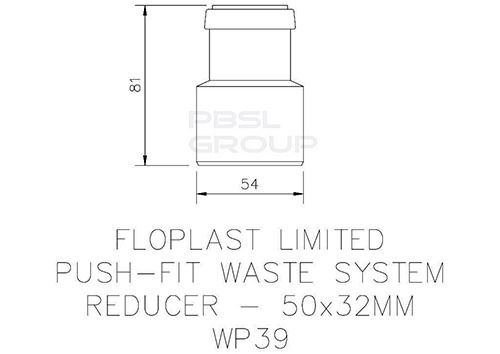 Push Fit Waste Reducer - 50mm x 32mm Grey