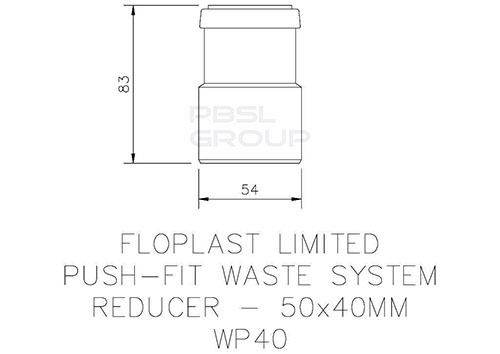 FloPlast Push Fit Waste Reducer - 50mm x 40mm Grey
