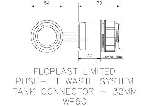 Push Fit Waste Tank Connector - 32mm Grey