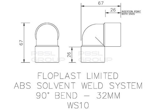 FloPlast Solvent Weld Waste Bend Knuckle - 90 Degree x 32mm White