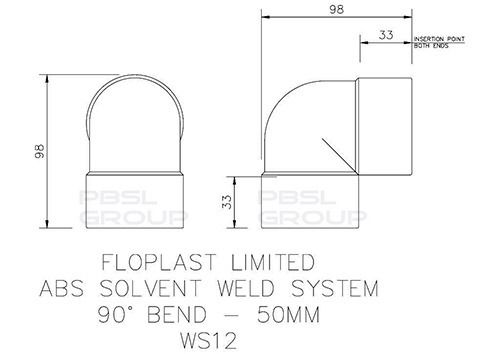 FloPlast Solvent Weld Waste Bend Knuckle - 90 Degree x 50mm Black