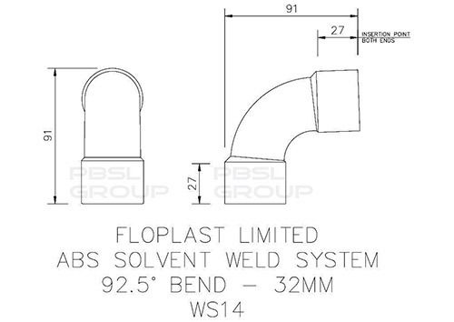 FloPlast Solvent Weld Waste Bend Swept - 92.5 Degree x 32mm Grey