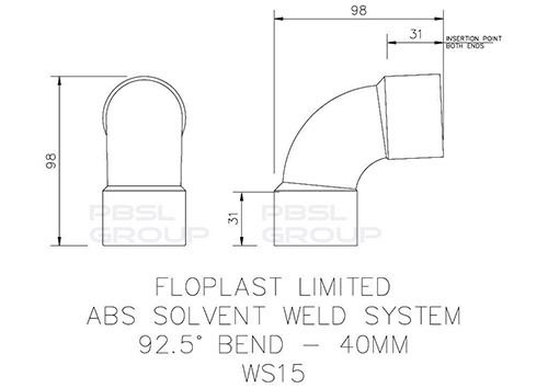 FloPlast Solvent Weld Waste Bend Swept - 92.5 Degree x 40mm White