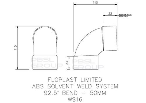 FloPlast Solvent Weld Waste Bend Swept - 92.5 Degree x 50mm Grey