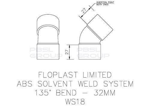 FloPlast Solvent Weld Waste Bend - 135 Degree x 32mm Grey
