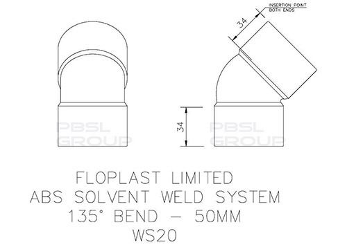 FloPlast Solvent Weld Waste Bend - 135 Degree x 50mm Black