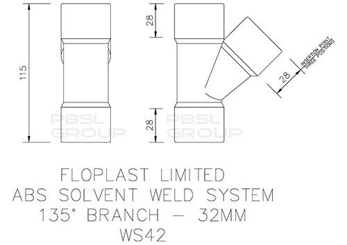 FloPlast Solvent Weld Waste Branch - 135 Degree x 32mm White