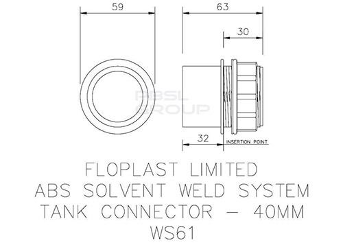 FloPlast Solvent Weld Waste Tank Connector - 40mm Grey