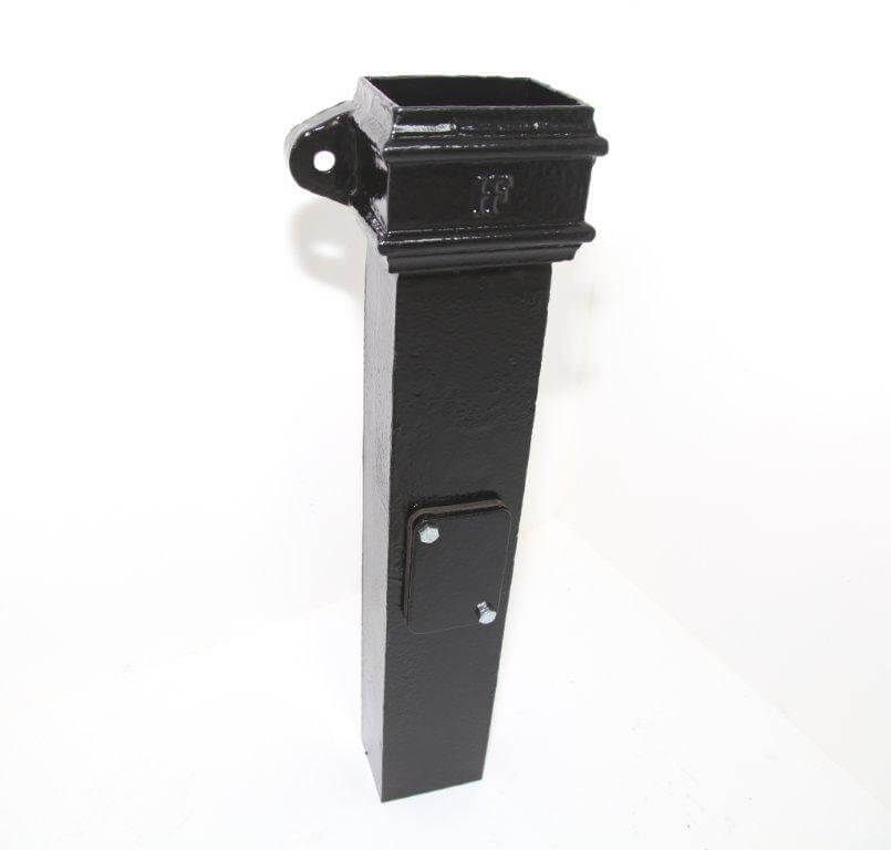 Cast Iron Square Downpipe Eared Access Pipe - 100mm Black