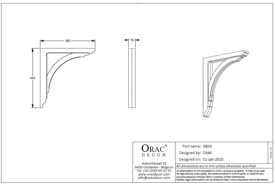 Gallows Bracket Exterior - 70mm x 630mm x 580mm White