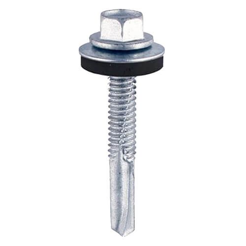 12G (5.5mm) x 50mm - Self Drilling Screw Hexagon Heavy Section with 16mm Bonded Washer - Bag of 20