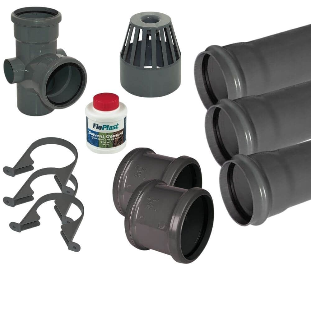 FloPlast Ring Seal Soil Stack Complete Kit - 110mm Anthracite Grey