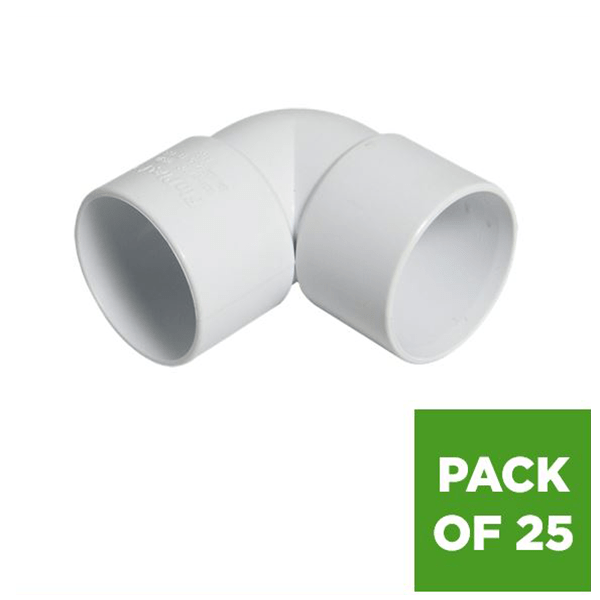 FloPlast Solvent Weld Waste Bend Knuckle - 90 Degree x 32mm White - Pack of 25