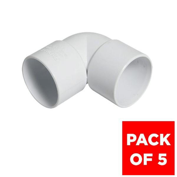 FloPlast Solvent Weld Waste Bend Knuckle - 90 Degree x 32mm White - Pack of 5