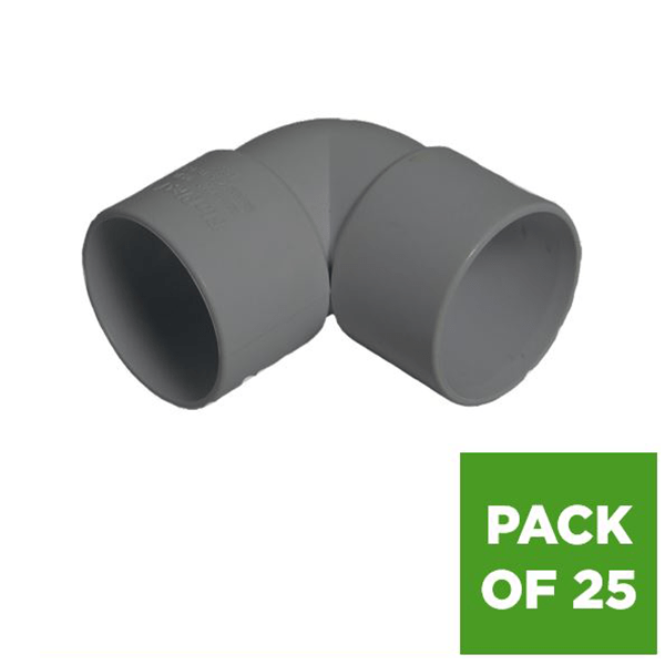 FloPlast Solvent Weld Waste Bend Knuckle - 90 Degree x 32mm Grey - Pack of 25