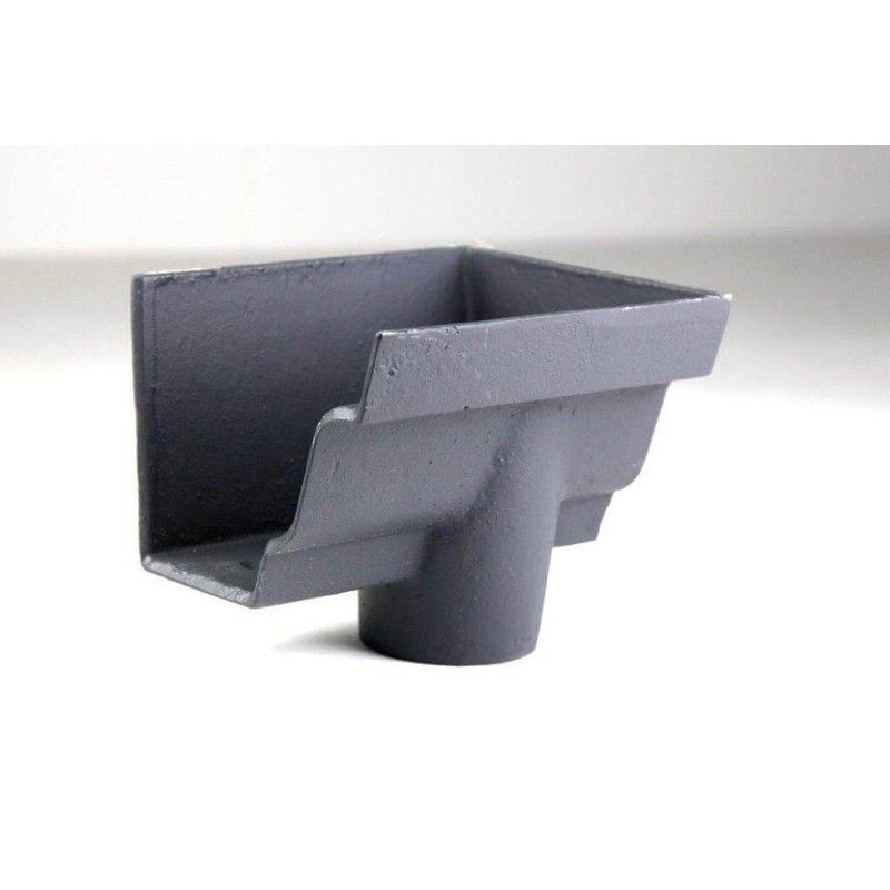 Cast Iron Moulded Ogee Gutter Right Hand Stopend Outlet - 100mm for 65mm Downpipe Primed