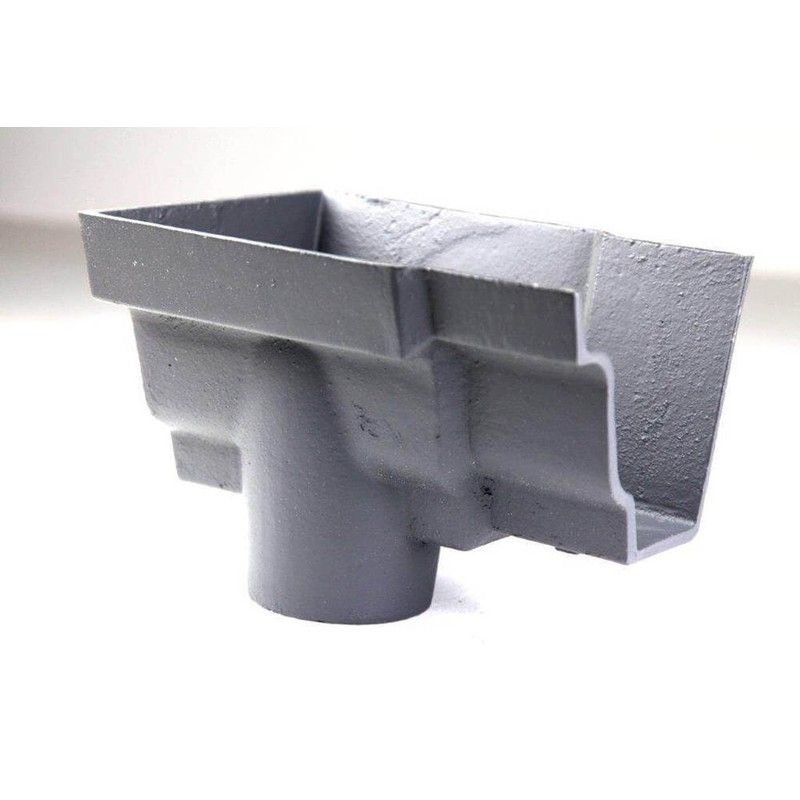 Cast Iron Moulded Ogee Gutter Left Hand Stopend Outlet - 100mm for 75mm Downpipe Primed