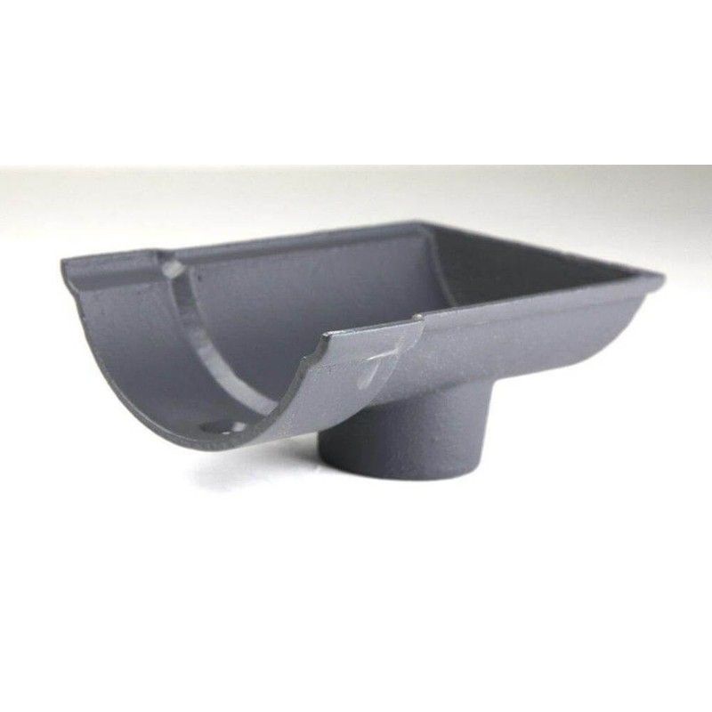 Cast Iron Beaded Half Round Gutter Stopend Outlet - 115mm for 65mm Downpipe Primed