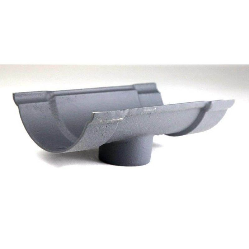 Cast Iron Beaded Half Round Gutter Running Outlet - 125mm for 75mm Downpipe Primed