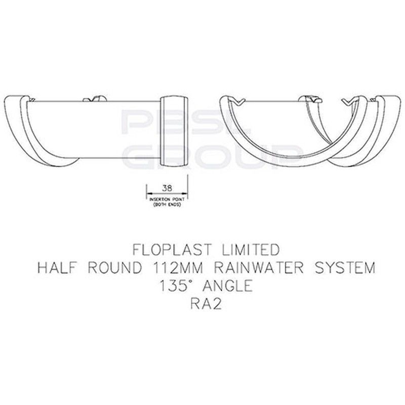 FloPlast Half Round Gutter Angle - 135 Degree x 112mm Black - Pack of 2