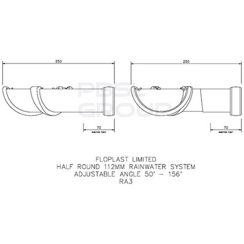 FloPlast Half Round Gutter Adjustable Angle - 50 to 156 Degree x 112mm White