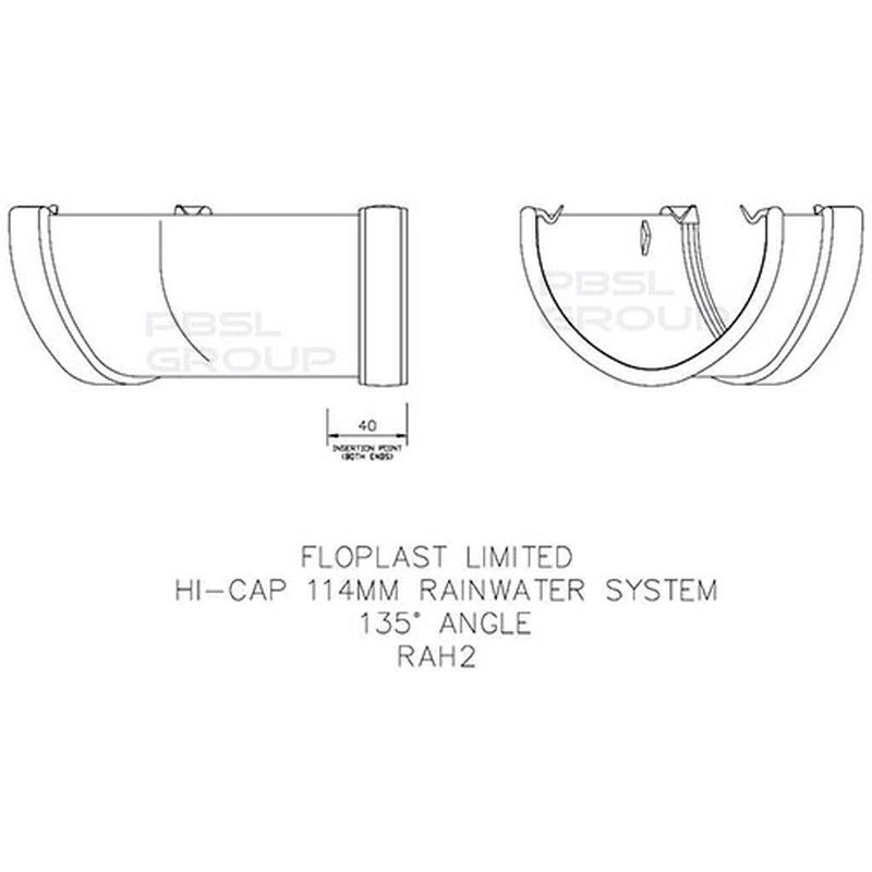 FloPlast Deepflow/ Hi-Cap Gutter Angle - 135 Degree x 115mm x 75mm White
