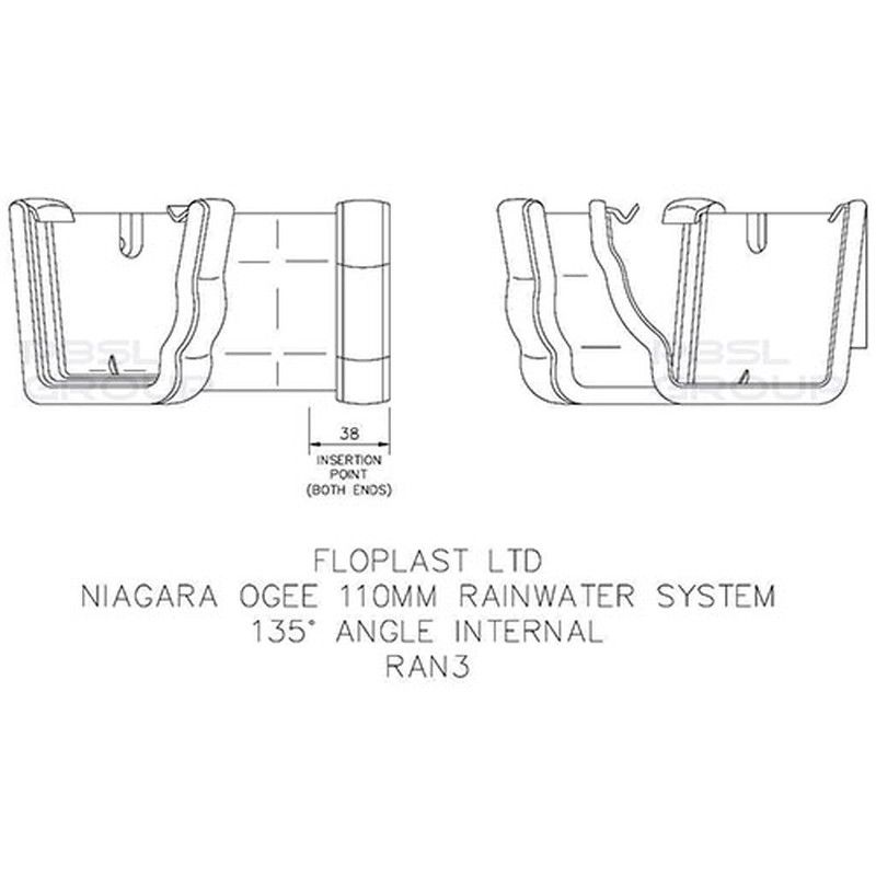 FloPlast Ogee Gutter Internal Angle - 135 Degree x 110mm x 80mm Anthracite Grey