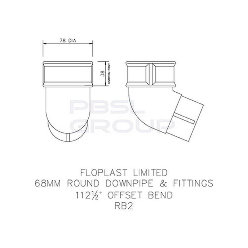 FloPlast Round Downpipe Offset Bend - 112.5 Degree x 68mm Black - Pack of 2