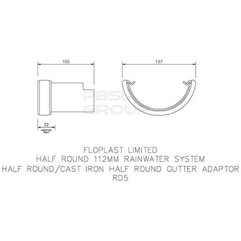 FloPlast PVC Half Round to Cast Iron Half Round Gutter Adaptor - White