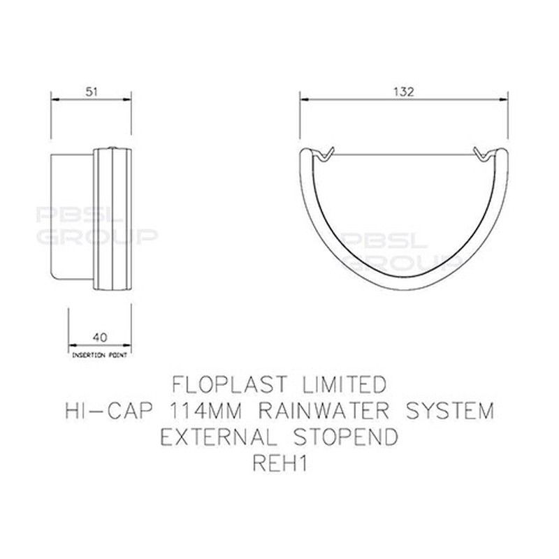 FloPlast Deepflow/ Hi-Cap Gutter External Stopend - 115mm x 75mm Black