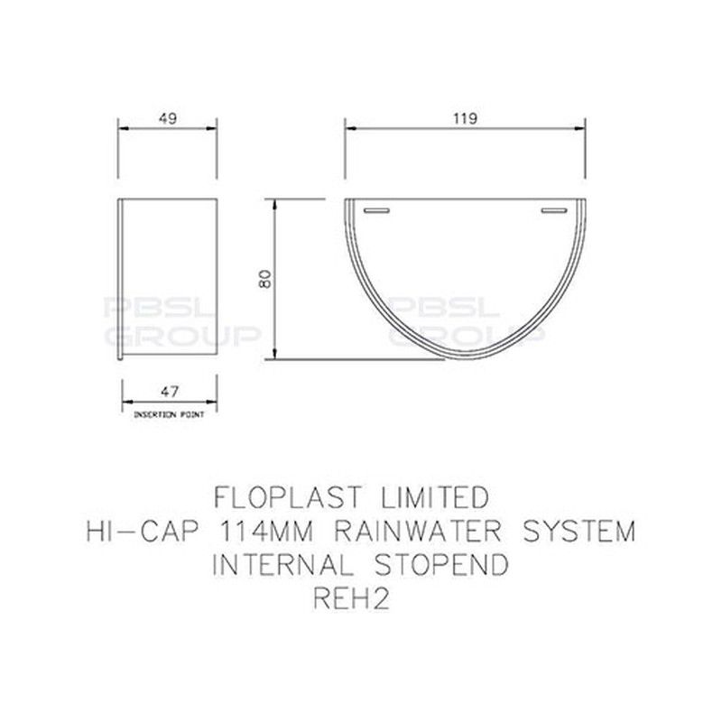 FloPlast Deepflow/ Hi-Cap Gutter Internal Stopend - 115mm x 75mm Black