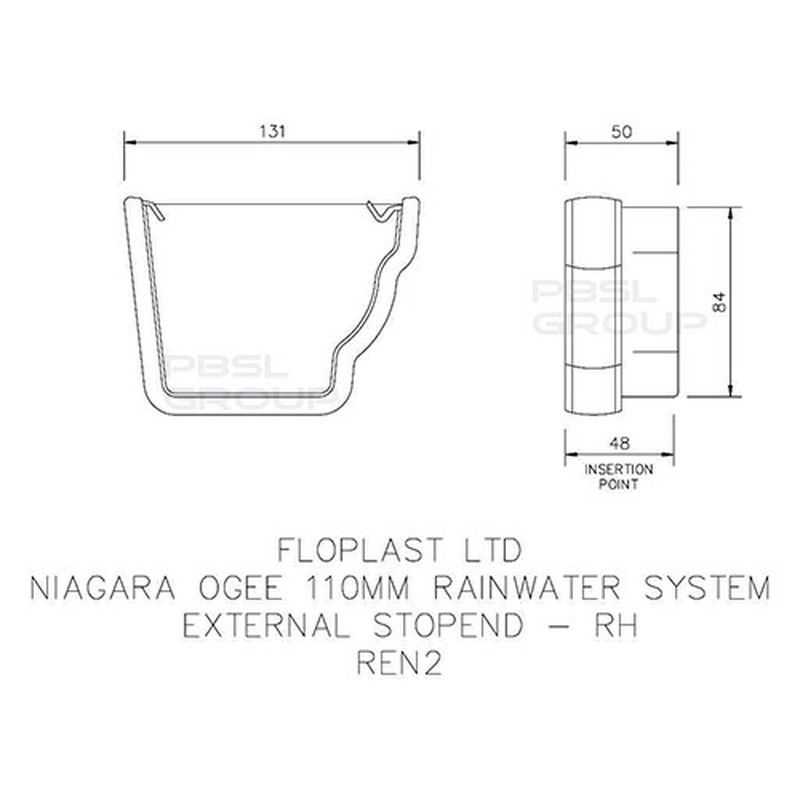 FloPlast Ogee Gutter External Stopend Right Hand - 110mm x 80mm White