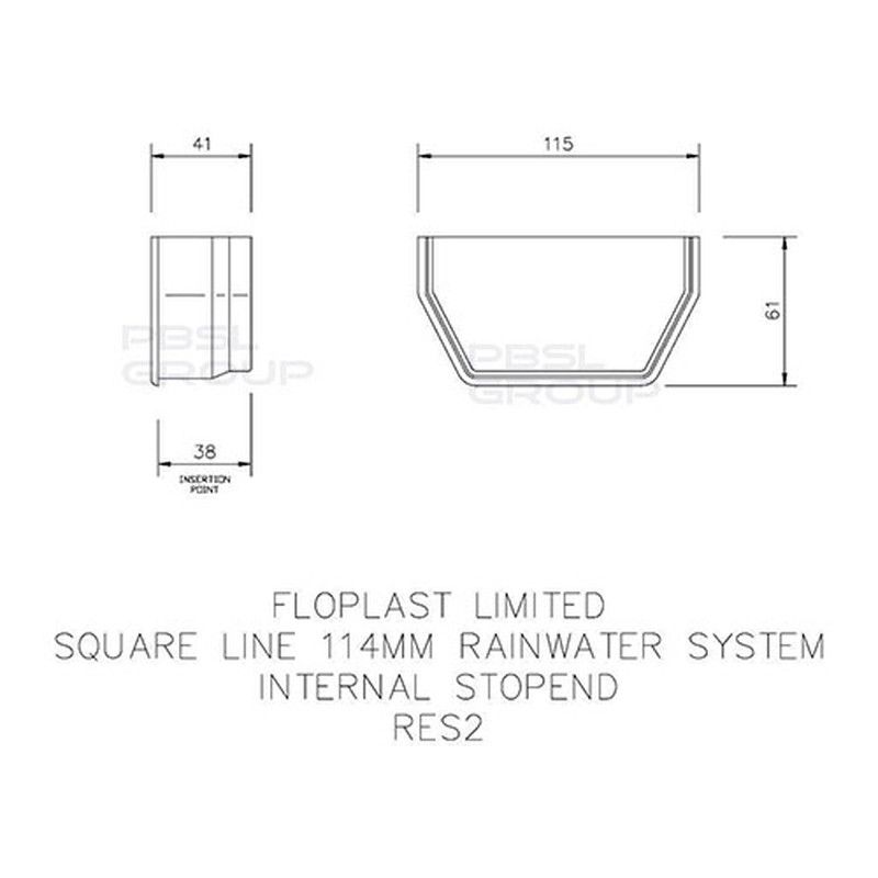 FloPlast Square Gutter Internal Stopend - 114mm Black - Pack of 2