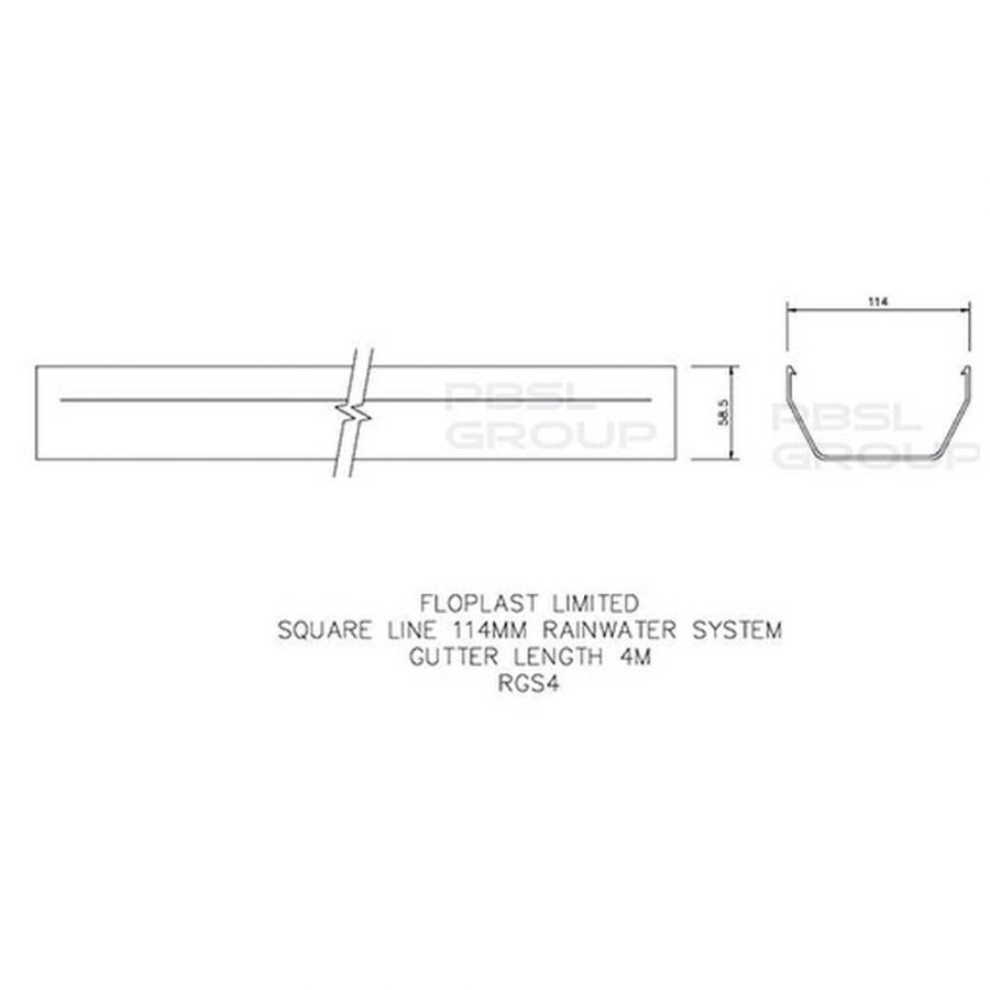 FloPlast Square Gutter - 114mm x 4mtr Black - Pack of 2