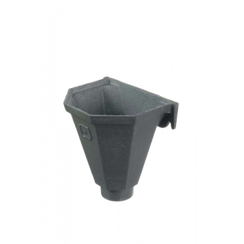Cast Iron Round Downpipe Standard Hopper Head H0 Flat Back Outlet - 65mm Grey Primed