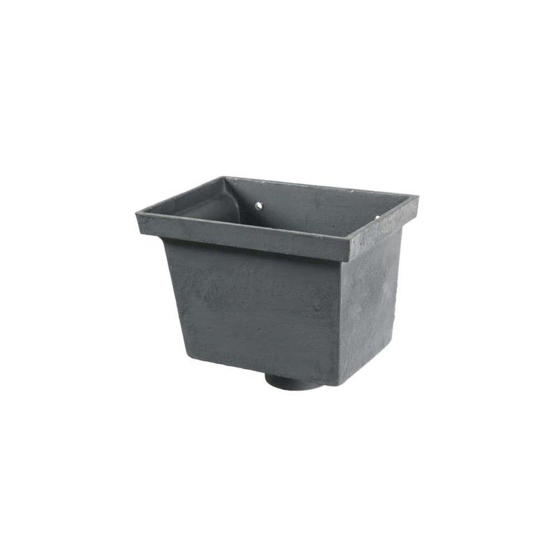 Cast Iron Rectangular Standard Hopper Head Plain Outlet - 255mm for 65mm Downpipe Grey Primed