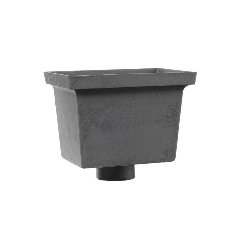Cast Iron Rectangular Standard Hopper Head Plain Outlet - 305mm for 65mm Downpipe Grey Primed