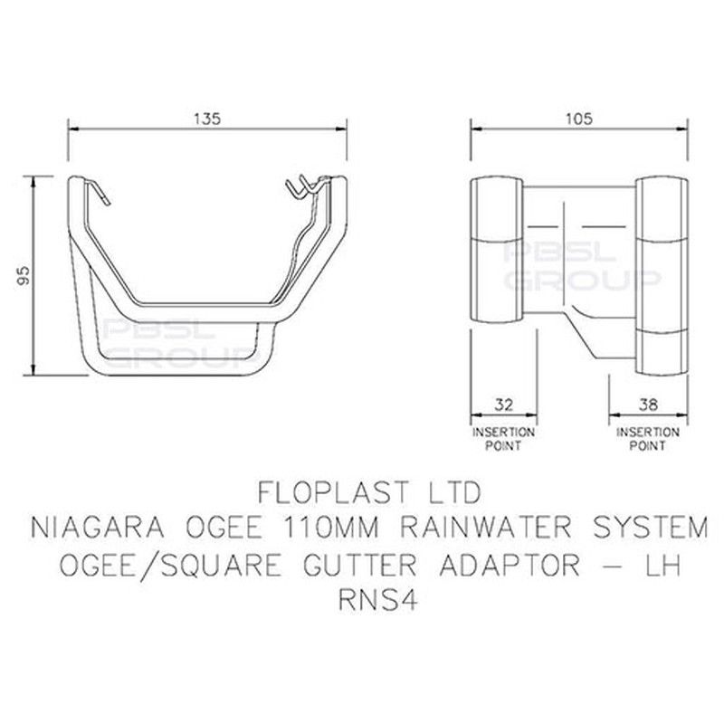 FloPlast Square to Ogee Left Hand Gutter Adaptor - White