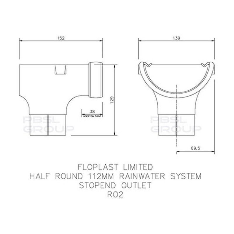 FloPlast Half Round Gutter Stopend Outlet - 112mm Brown