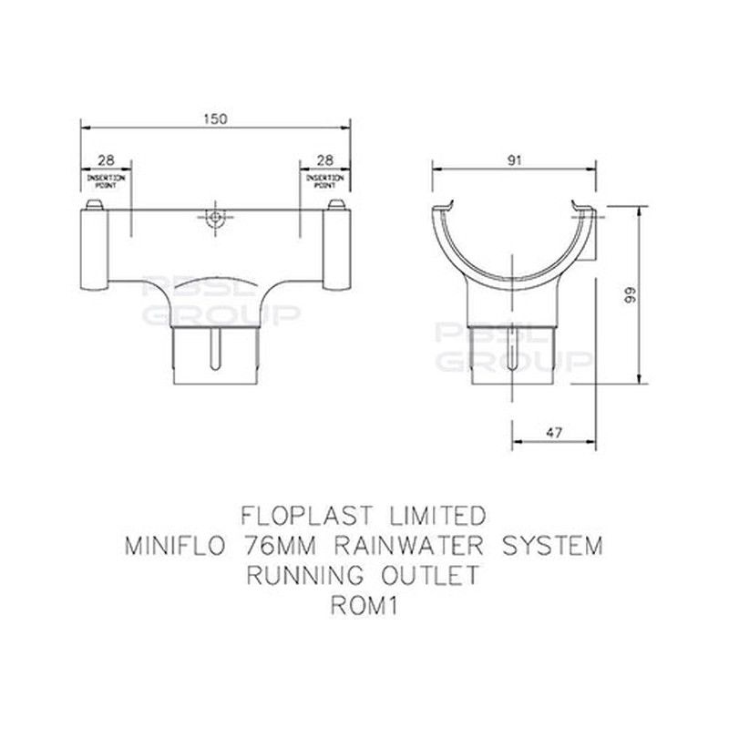 FloPlast Mini Gutter Running Outlet - 76mm Black - Pack of 2
