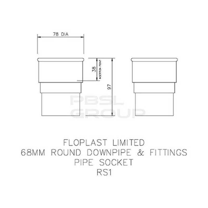 FloPlast Round Downpipe Socket - 68mm Black