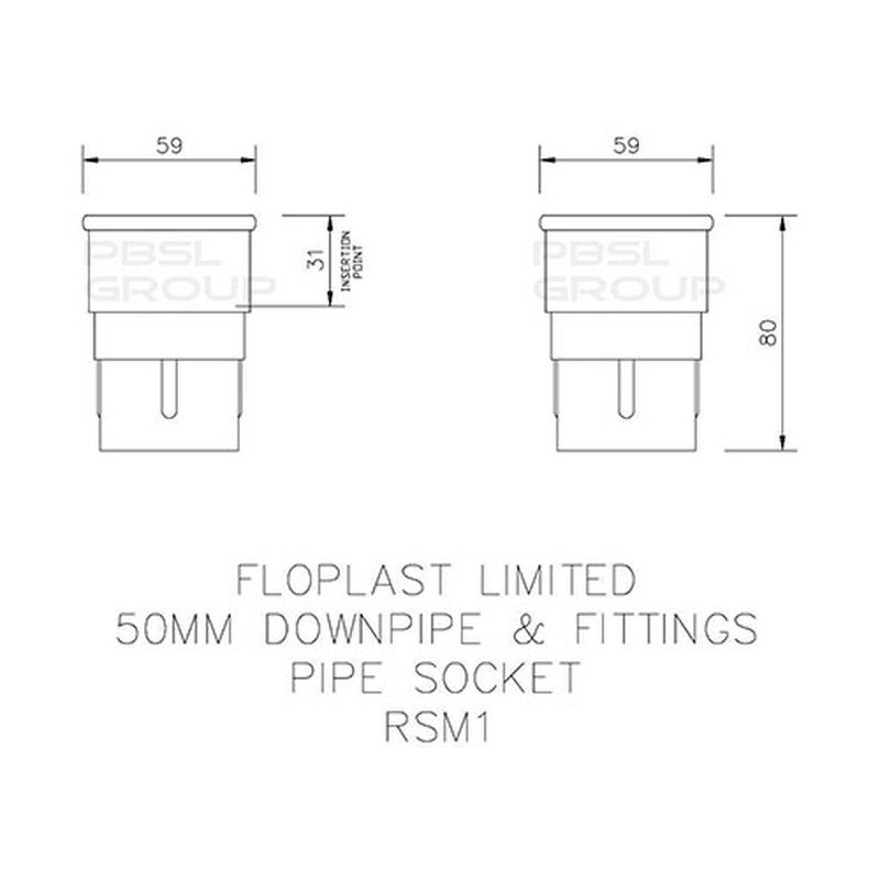 FloPlast Mini Gutter Downpipe Socket - 50mm Black - Pack of 2