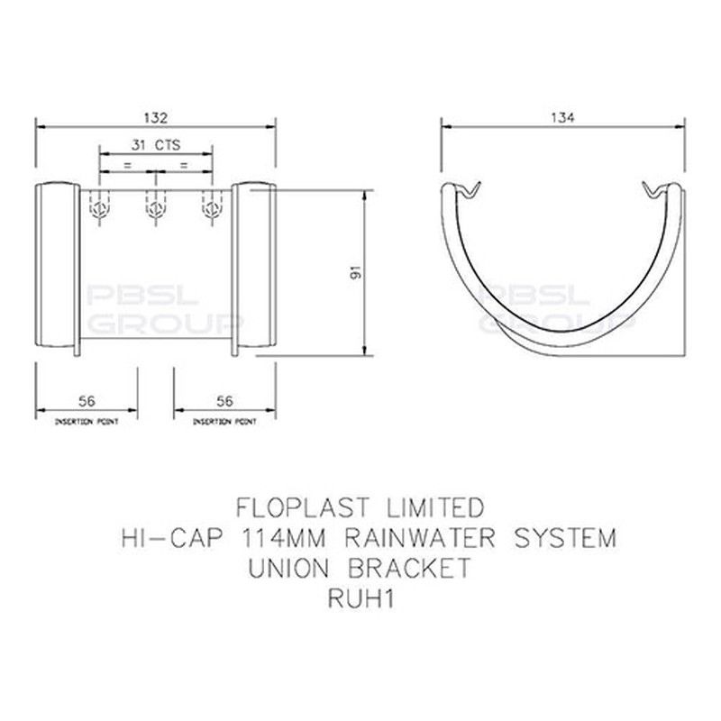 FloPlast Deepflow/ Hi-Cap Gutter Union Bracket - 115mm x 75mm White