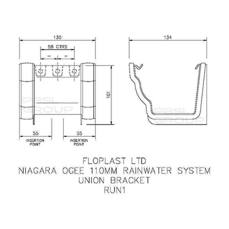 FloPlast Ogee Gutter Union Bracket - 110mm x 80mm Black
