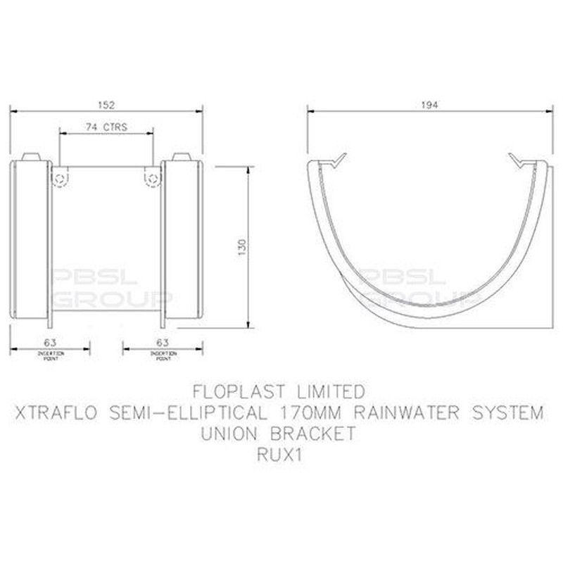 FloPlast Industrial/ Xtraflo Gutter Union Bracket - 170mm Black